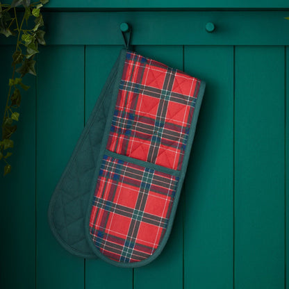 Catherine Lansfield Christmas Tartan Check Cotton Kitchen Double Oven Glove Red / Green