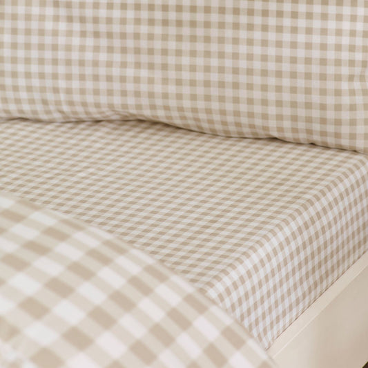 Catherine Lansfield Bamford Gingham Check Natural Fitted Sheet