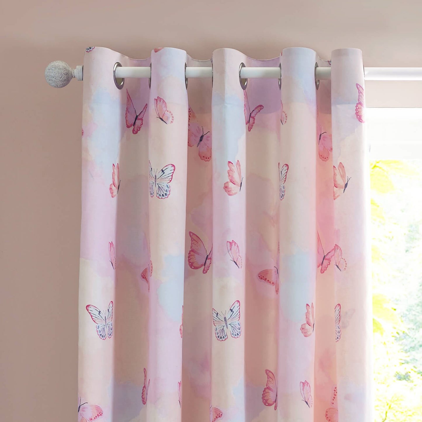 Catherine Lansfield Ombre Butterflies Fully Reversible Eyelet Curtains Two Panels Pink - 66x72 Inch