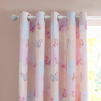 Catherine Lansfield Ombre Butterflies Fully Reversible Eyelet Curtains Two Panels Pink - 66x72 Inch