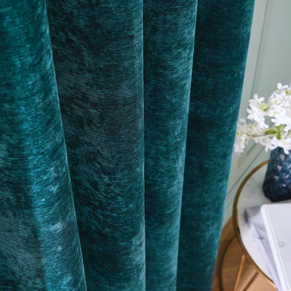 Selene Luxury Chenille Weighted Rich Teal Curtains Two Panels