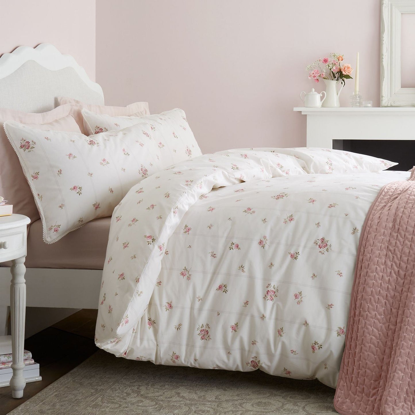 Bianca Vintage Rosebud Lace Cream Duvet Cover Set