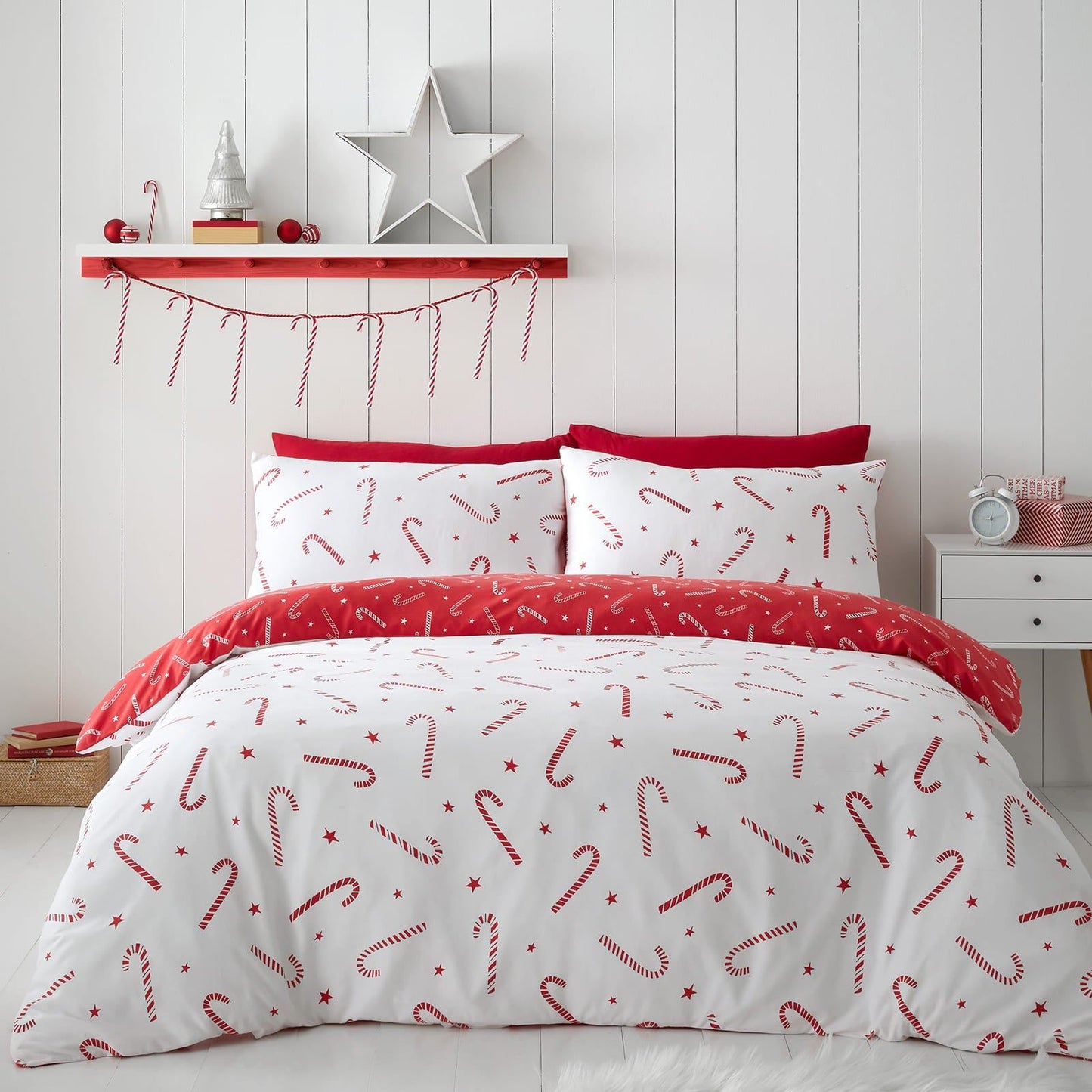 Christmas Candy Cane White Duvet Set
