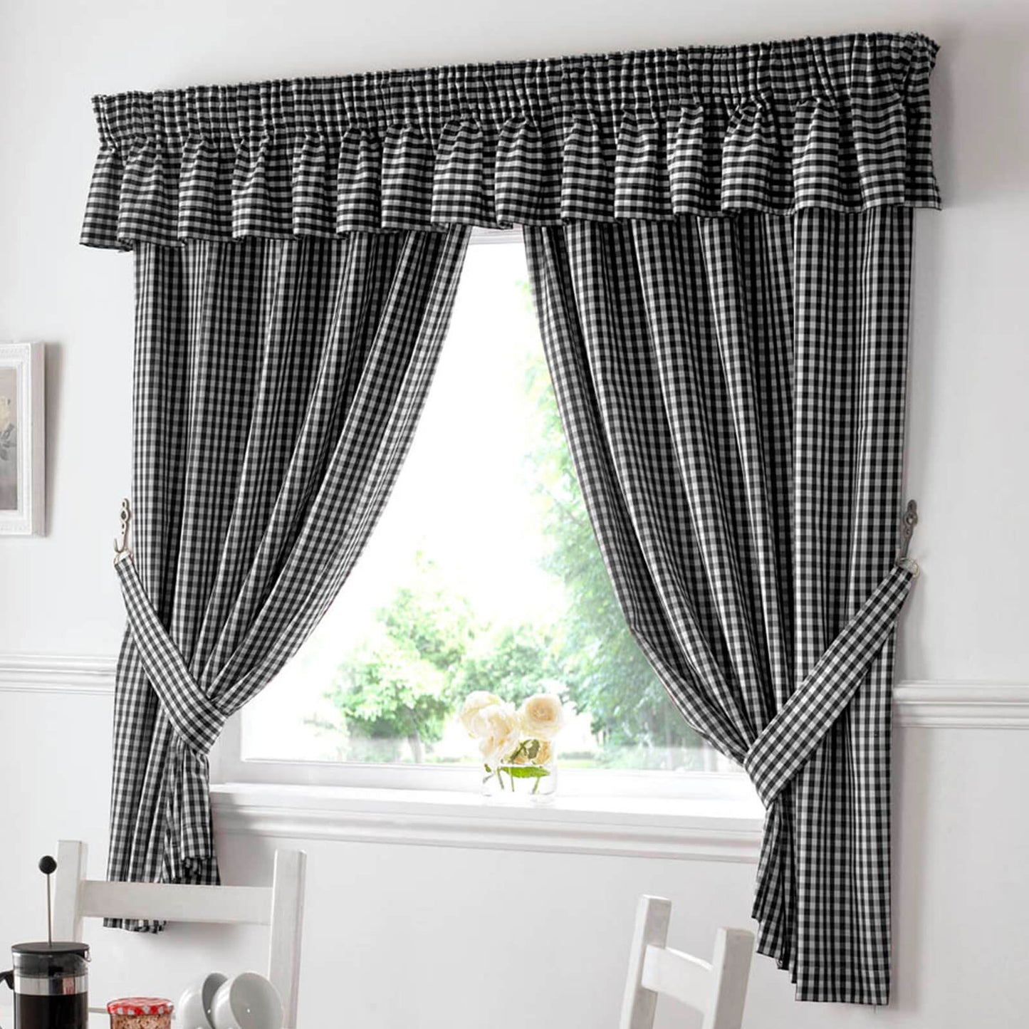 Gingham Black KiTChen Curtain Pelmet