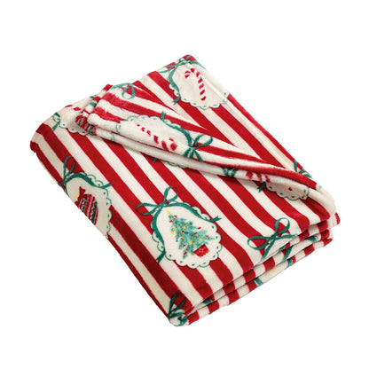 Catherine Lansfield Christmas Vintage Stripe Cosy Fleece Blanket Throw Red - 130x170cm