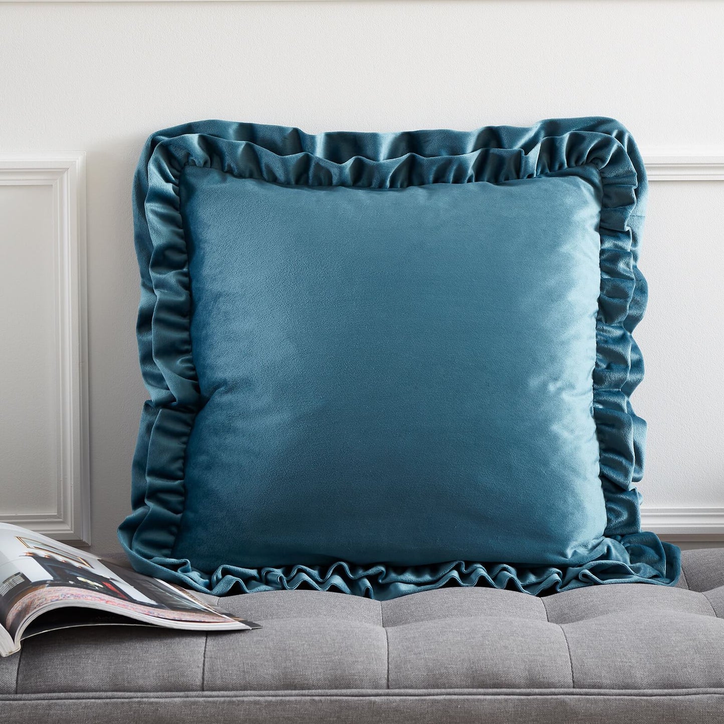 So Soft Velvet Touch Double Frill Cushion Teal Green