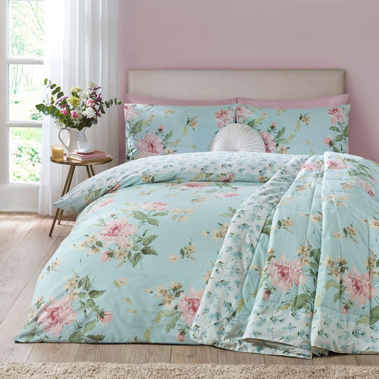 Catherine Lansfield Avebury Floral Duck Egg Blue Duvet Cover Set