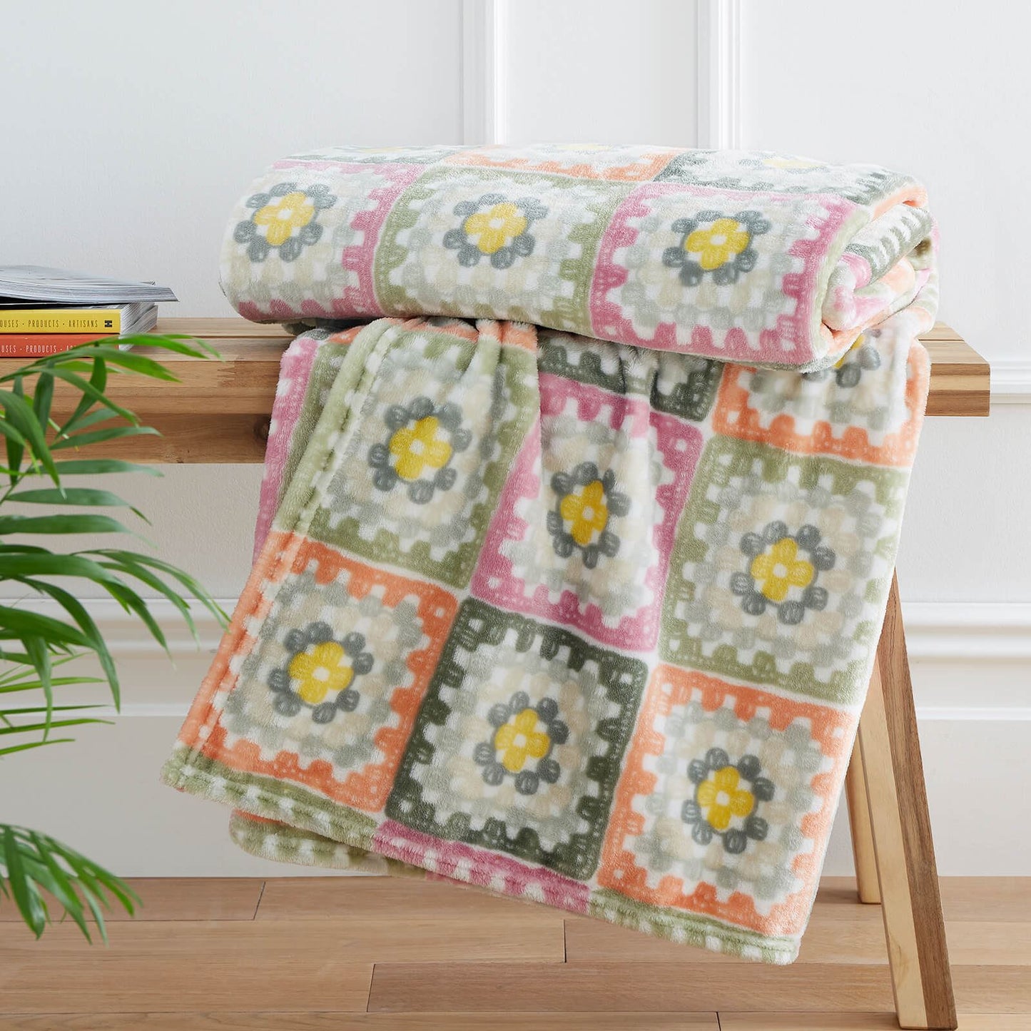 Crochet Print Blanket Throw Green