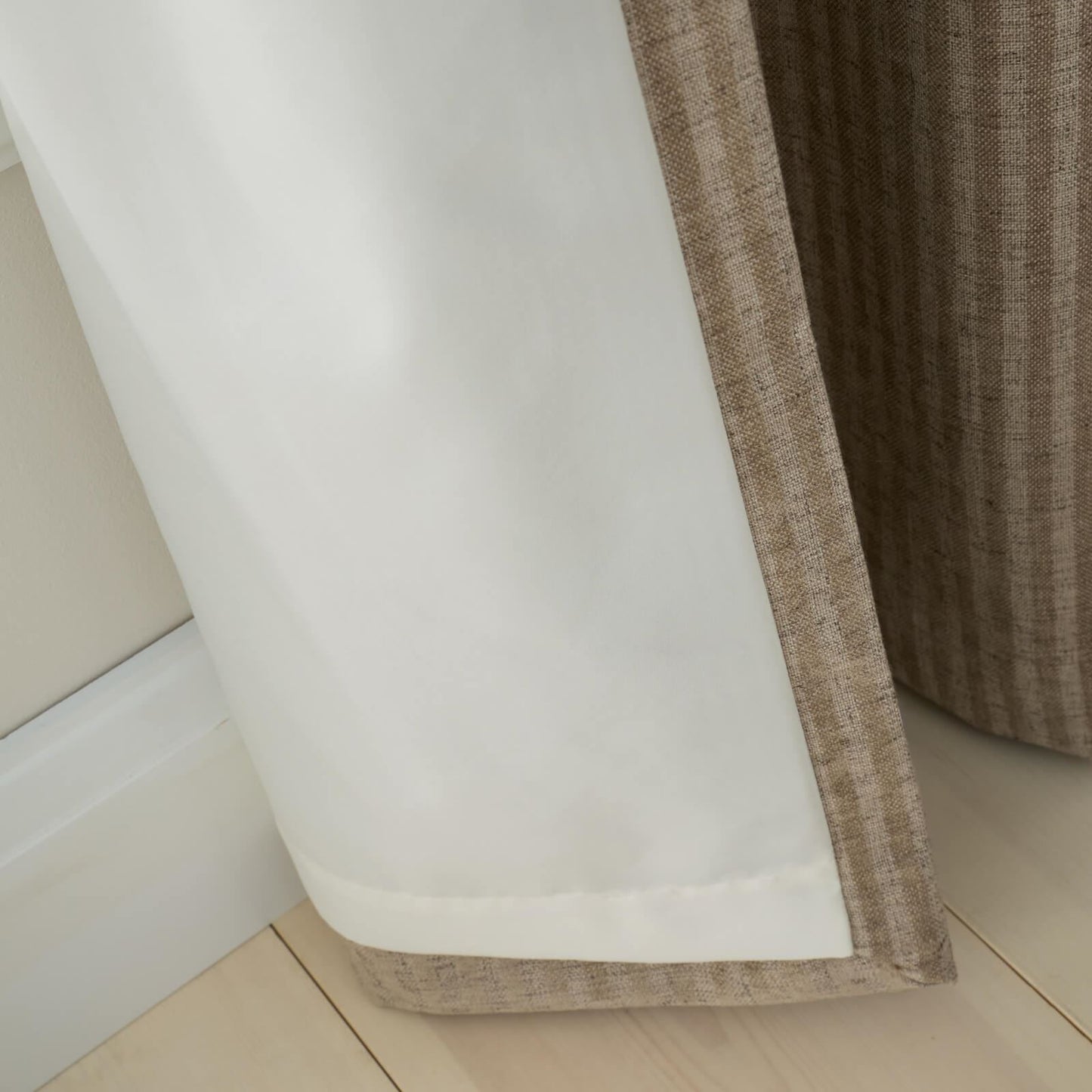 Bianca Fine Linens Chenille Stripe Lined Eyelet Curtains Two Panels Natural