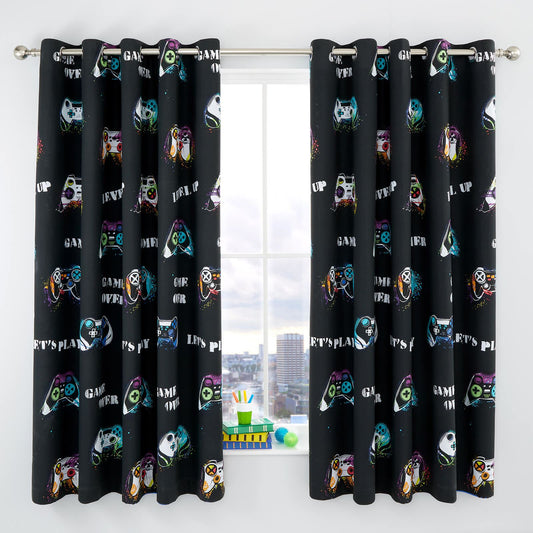 Game Over Black Eyelet Curtains