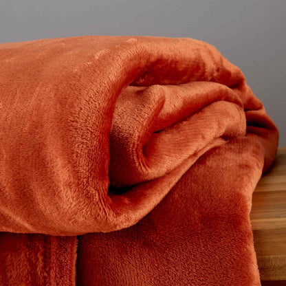 Raschel Velvet Touch Burnt Orange Blanket Throw