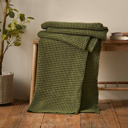 Jaipur Chunky Waffle Olive Green Blanket Throw