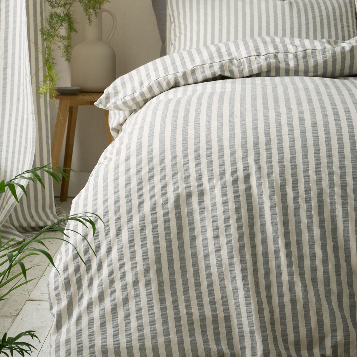 Pineapple Elephant Cotton Rich Woven Stripe Grey Duvet Cover Set