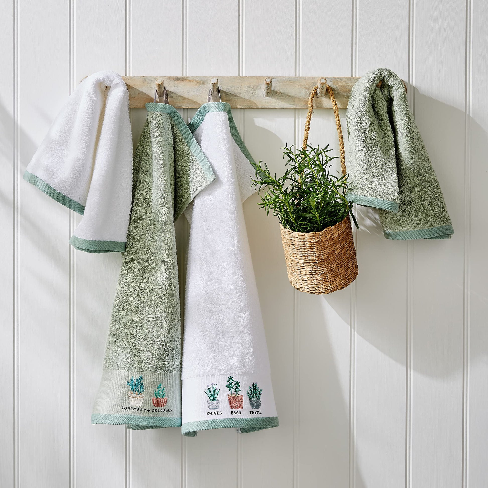 Mixed Herbs Grey White Tea Towels