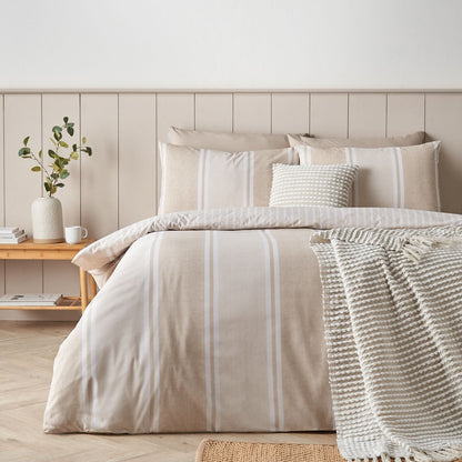 Catherine Lansfield Banded Stripe Natural Duvet Cover Set