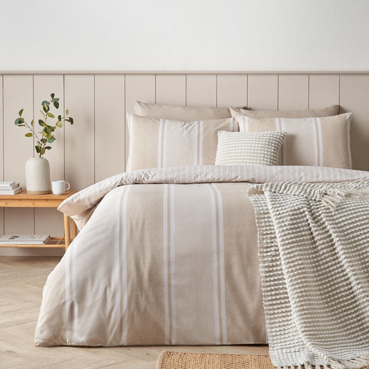Catherine Lansfield Banded Stripe Natural Duvet Cover Set