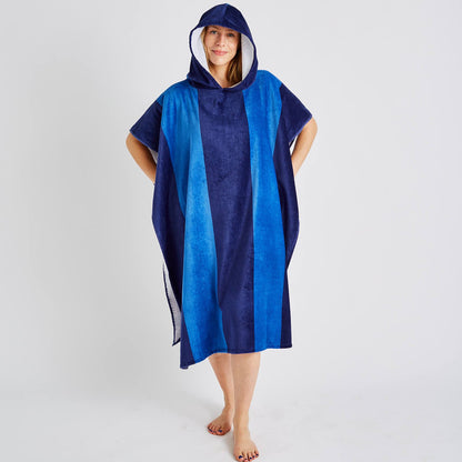 Stripe Hooded Cotton 92x108cm Towel Poncho Blue