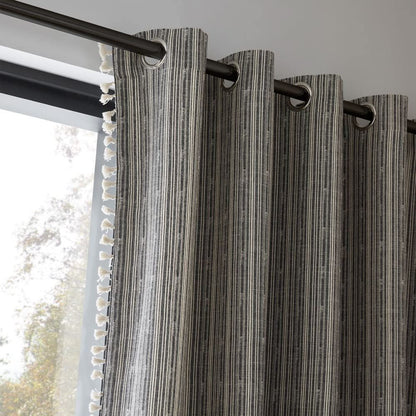 Adana Woven Black/White Eyelet Curtains