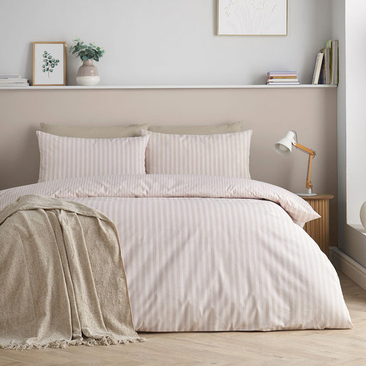 Catherine Lansfield Epping Textured Stripe Natural Duvet Cover Set