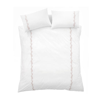 Bianca Camille Embroidered Floral White / Pink Duvet Cover Set