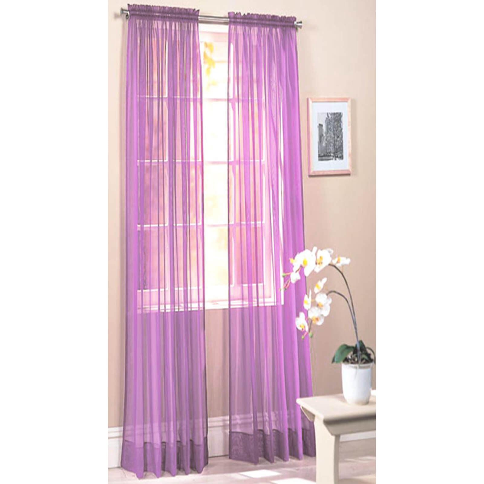 Plain Voile Sheer Rod Top Purple Panel