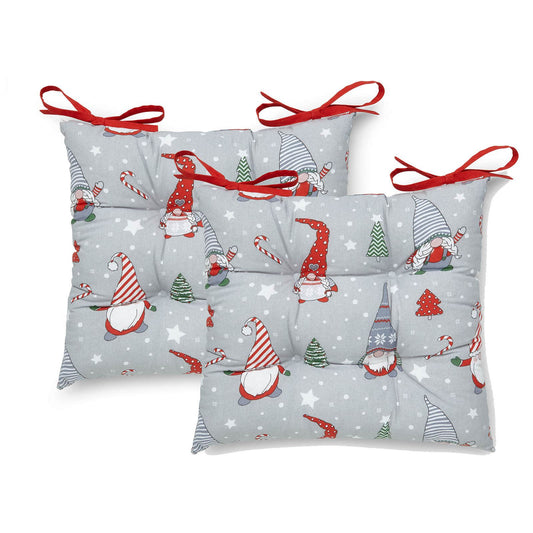 Christmas Gnomes Grey/Red Seat Pad Pair