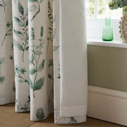 Catherine Lansfield Watercolour Leaves Lined Eyelet Curtains Two Panels Natural / Green