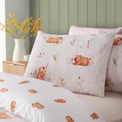 Catherine Lansfield Happy Capybara Reversible Bedding Duvet Cover Set Natural