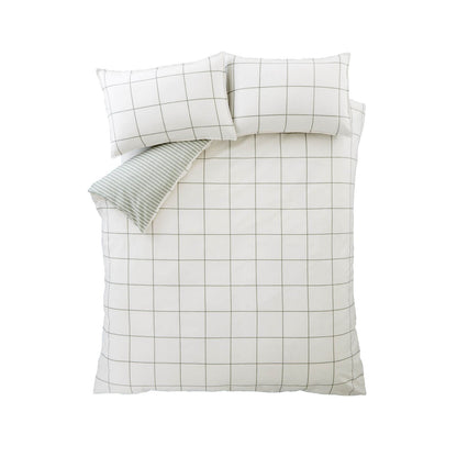 Bianca Fine Linens Regal Checked Reversible Cotton Bedding Duvet Cover Set Green