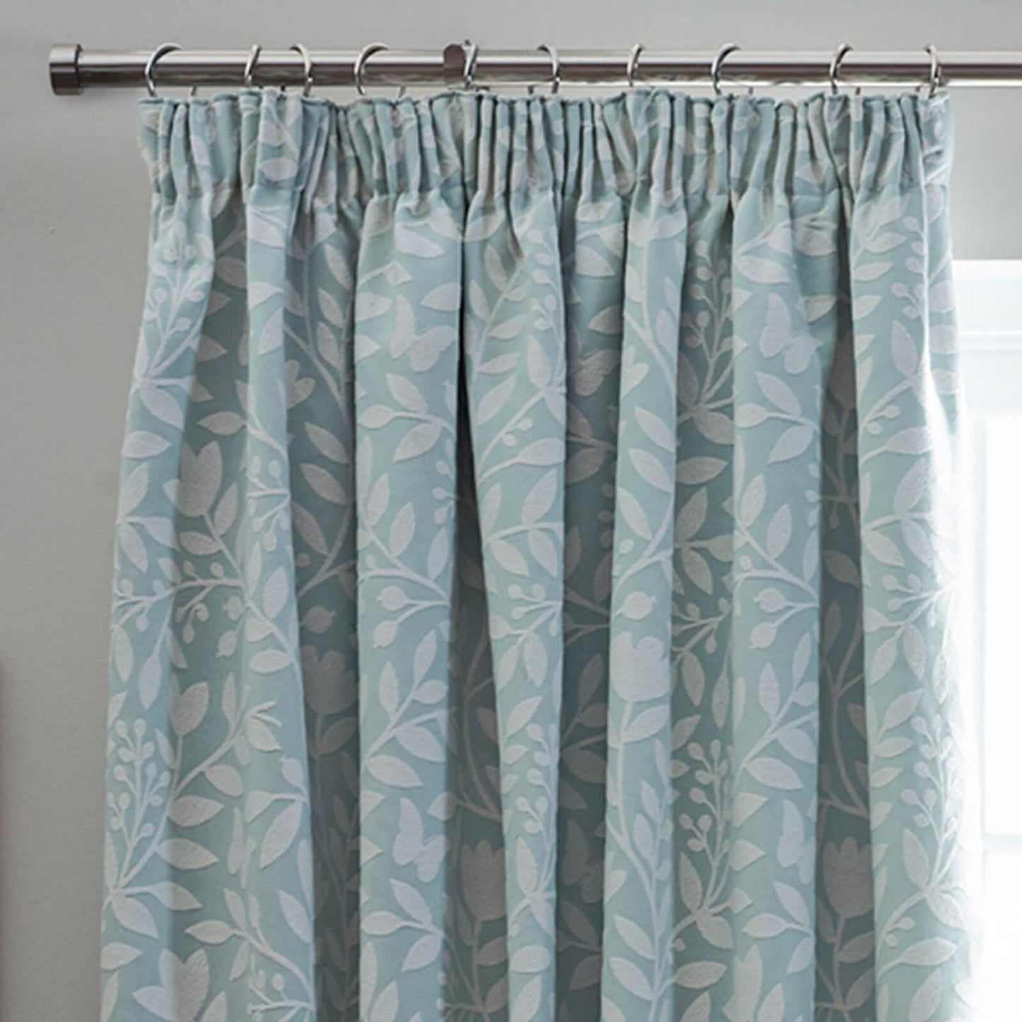 Eleanor Floral Aqua Pencil Pleat Curtains