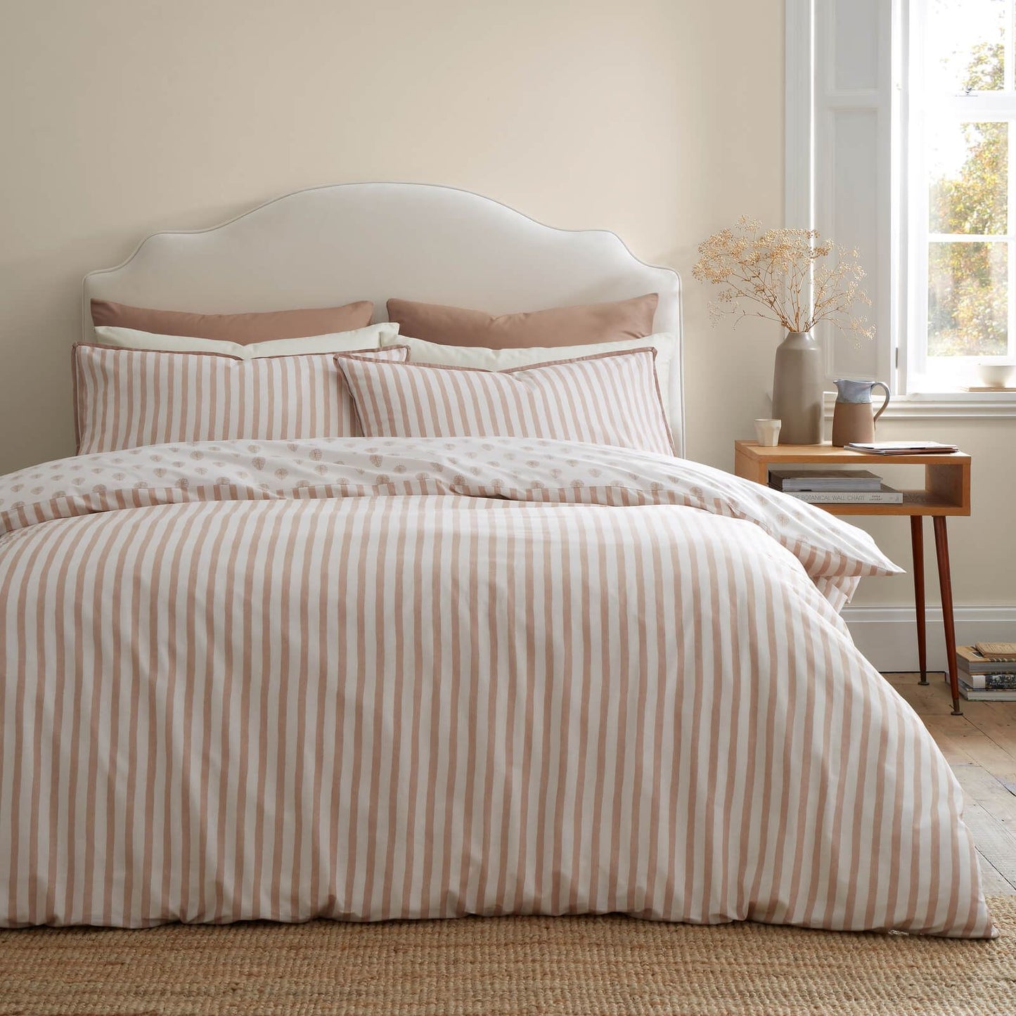 Emily Bond Jaipur Leaves Printed Reversible Cotton Bedding Duvet Cover Set Cream / Natural