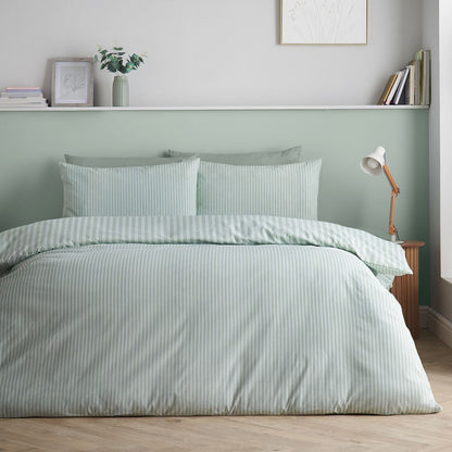 Catherine Lansfield Epping Textured Stripe Green Duvet Cover Set