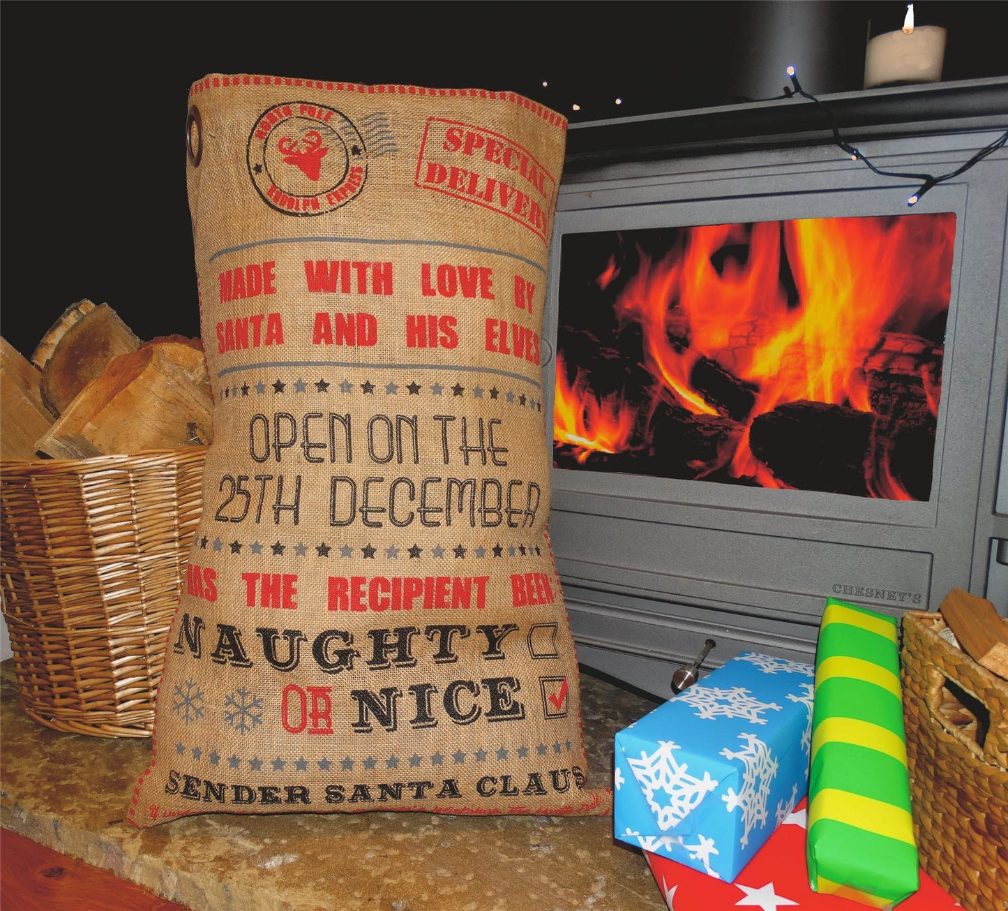 Naughty Nice Xmas Jute Sack