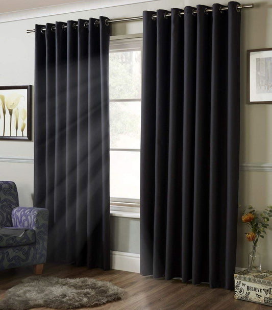 100% Blackout Charcoal Eyelet Curtains