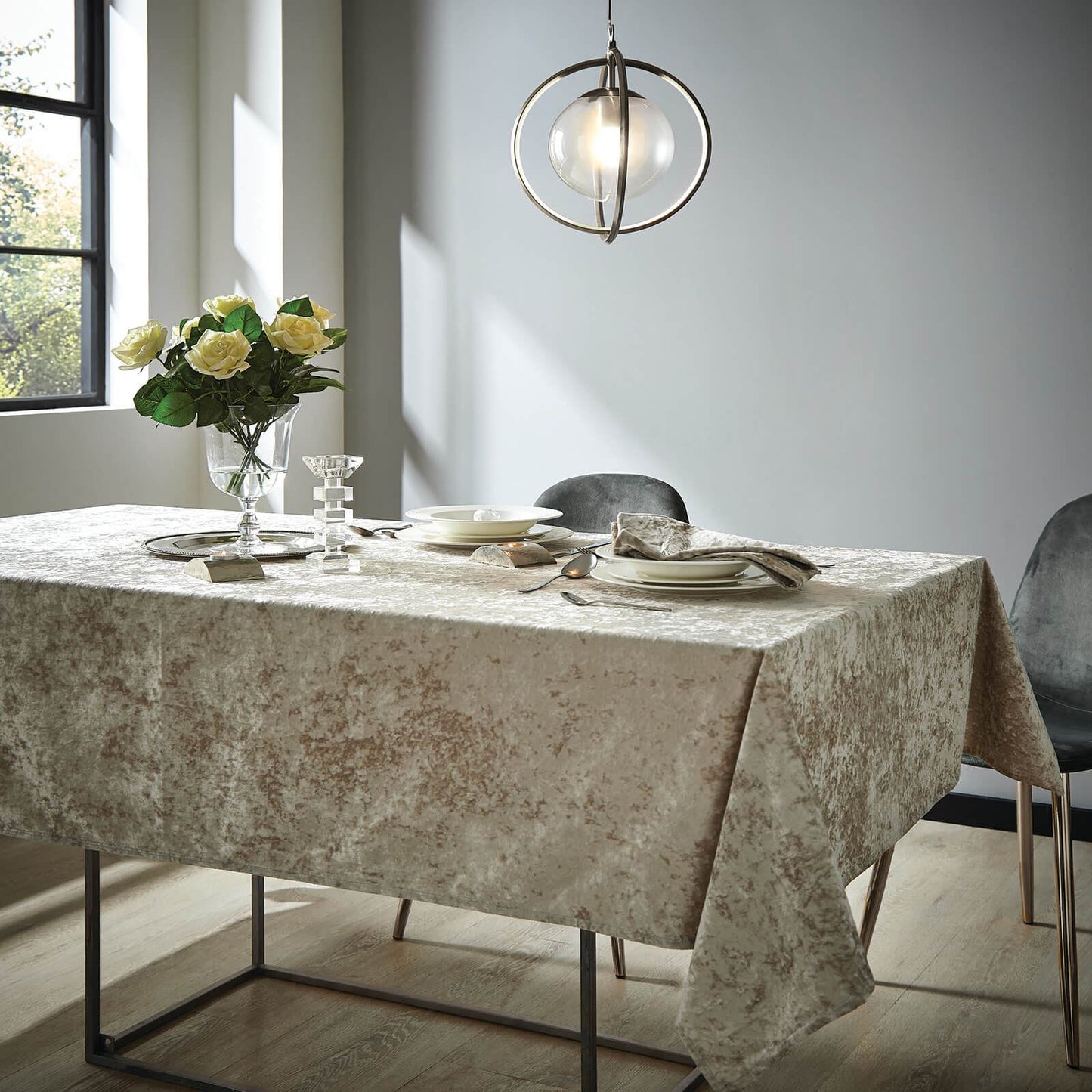 Crushed Velvet Natural Table Cloth