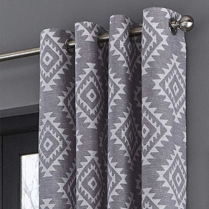 Aztec Eyelet Silver Curtains