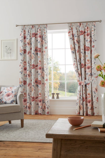 Charity Coral Pencil Pleat Curtains