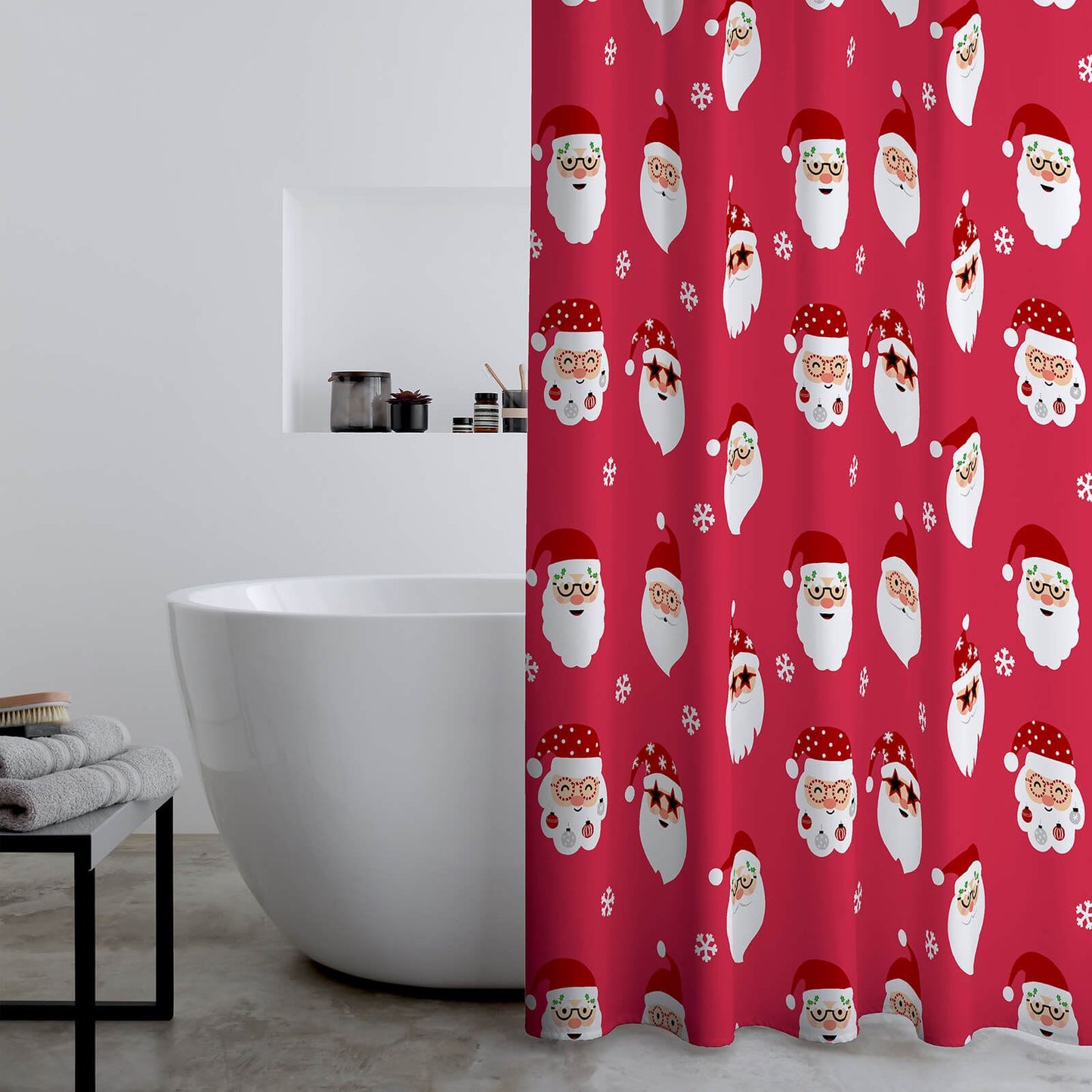 Christmas Santa Spec-Tacular 180x180cm Shower Curtain Red