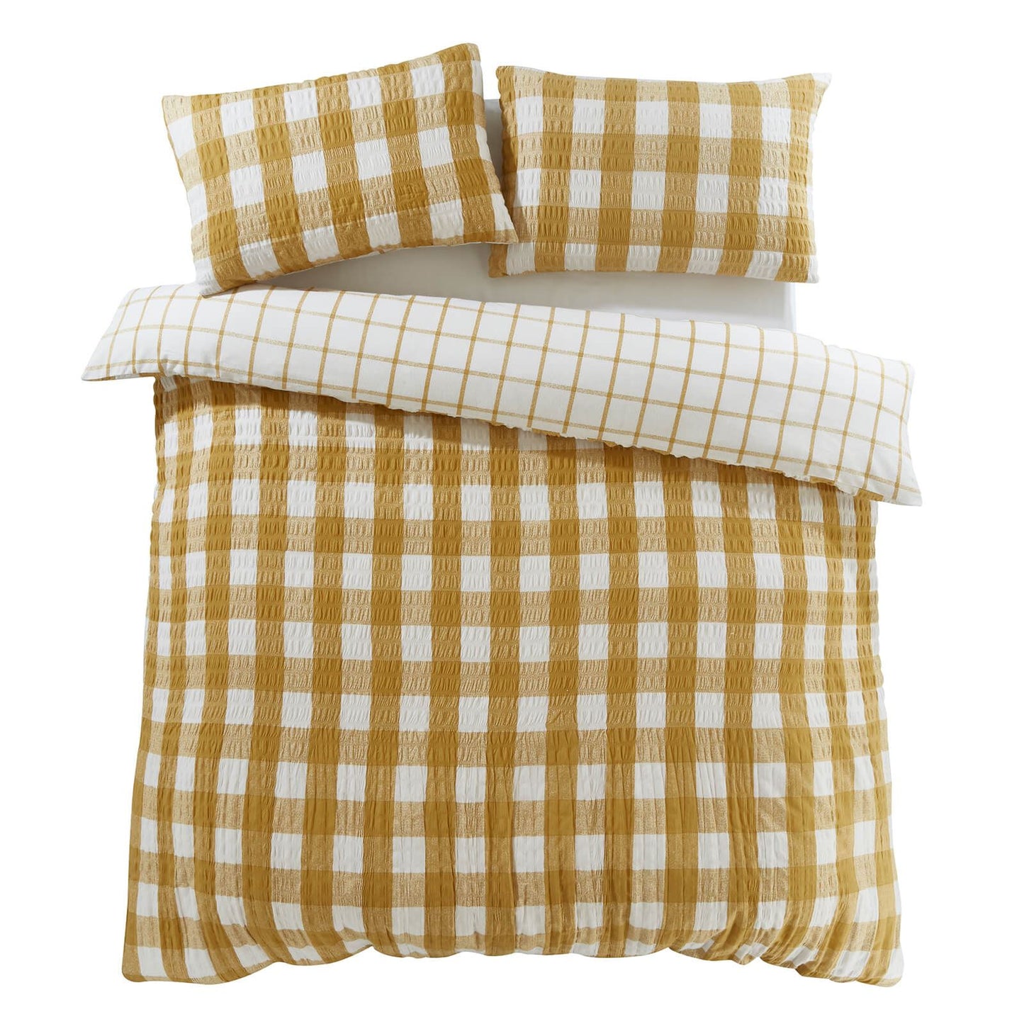 Brushed Seersucker Gingham Caramel Duvet Cover Set