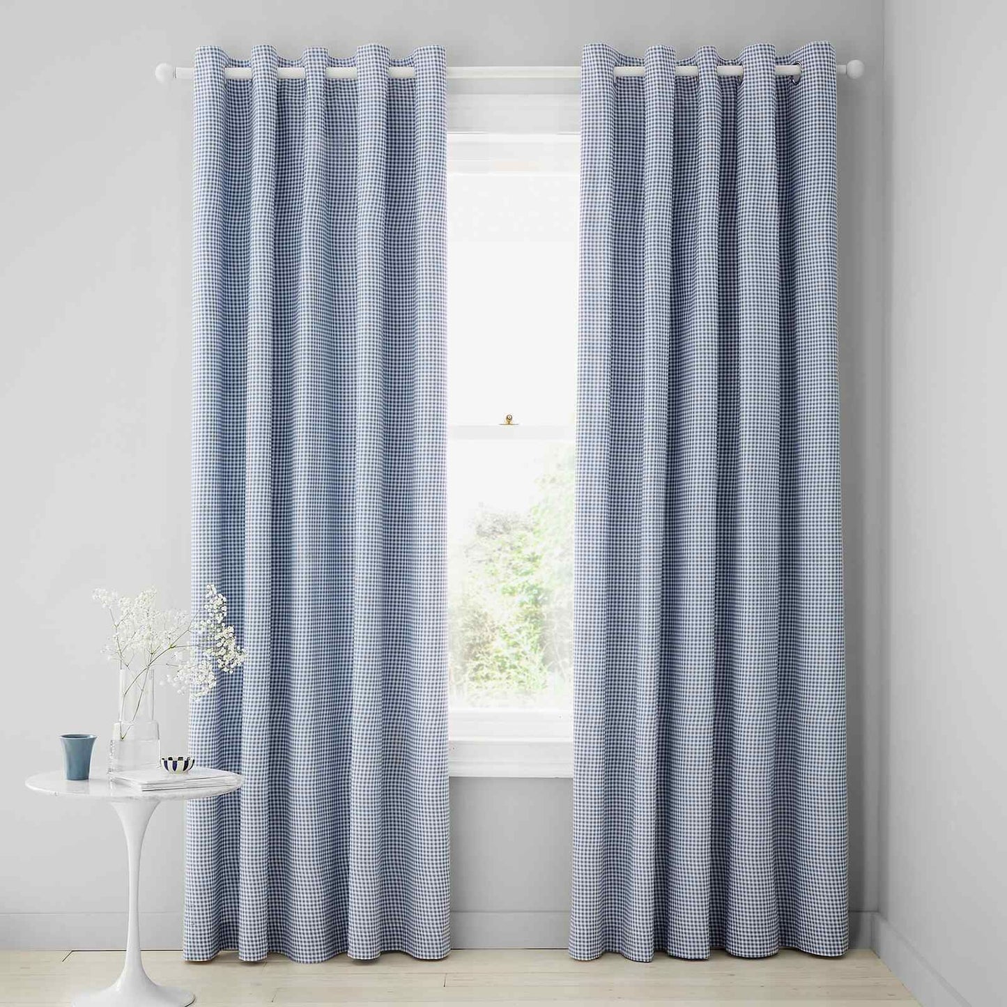 Lucie Floral Frill Blue Curtains Two Panels - 66x90 Inch