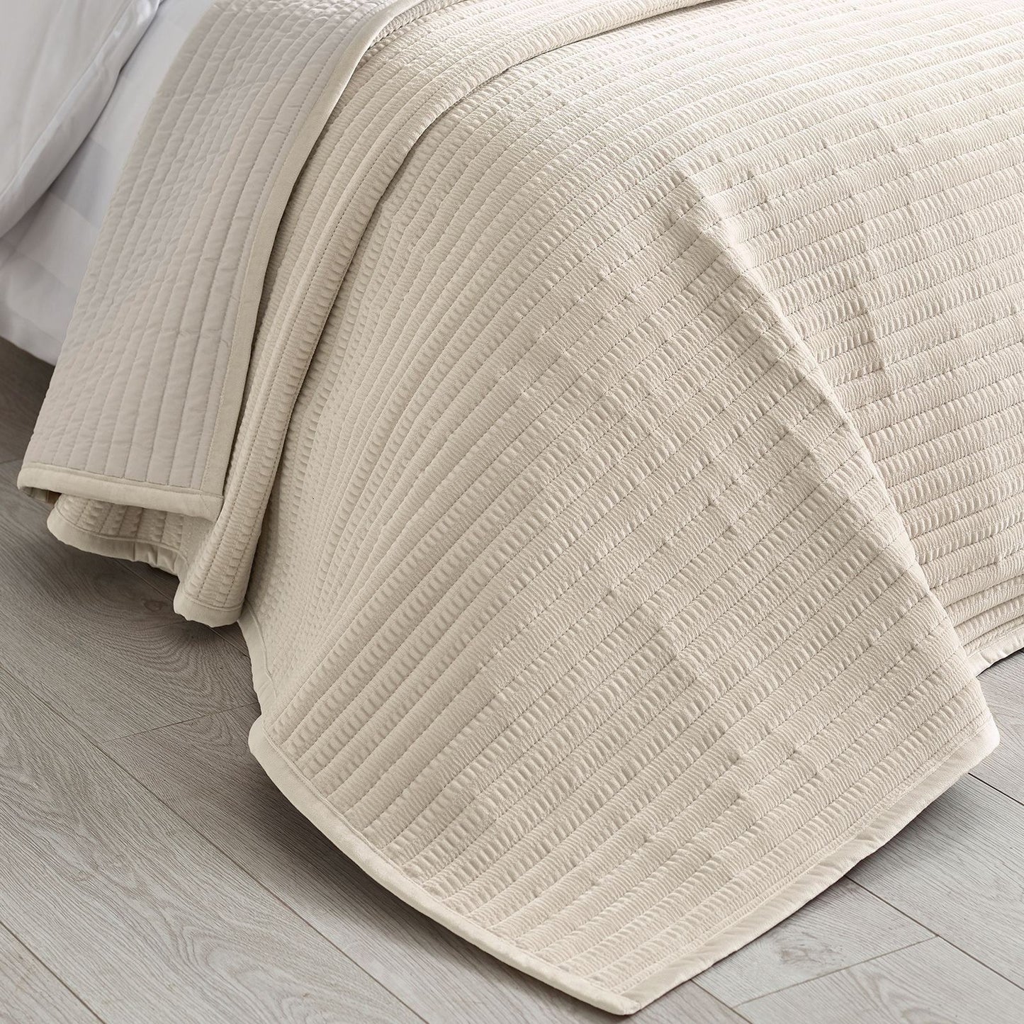 Catherine Lansfield Velvet Pinsonic Natural Bedspread - 220x220cm