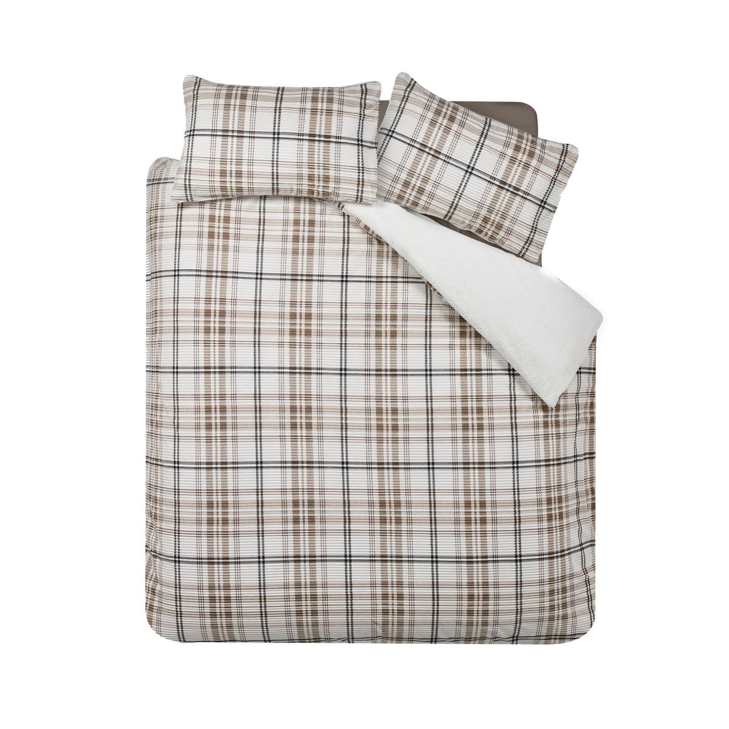 Catherine Lansfield Cosy Ribbed Check Bedding Duvet Cover Set Natural