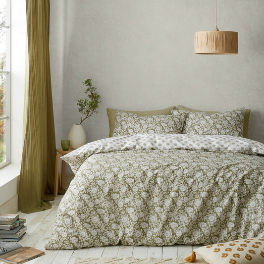 Tangier Floral Olive Green Duvet Cover Set