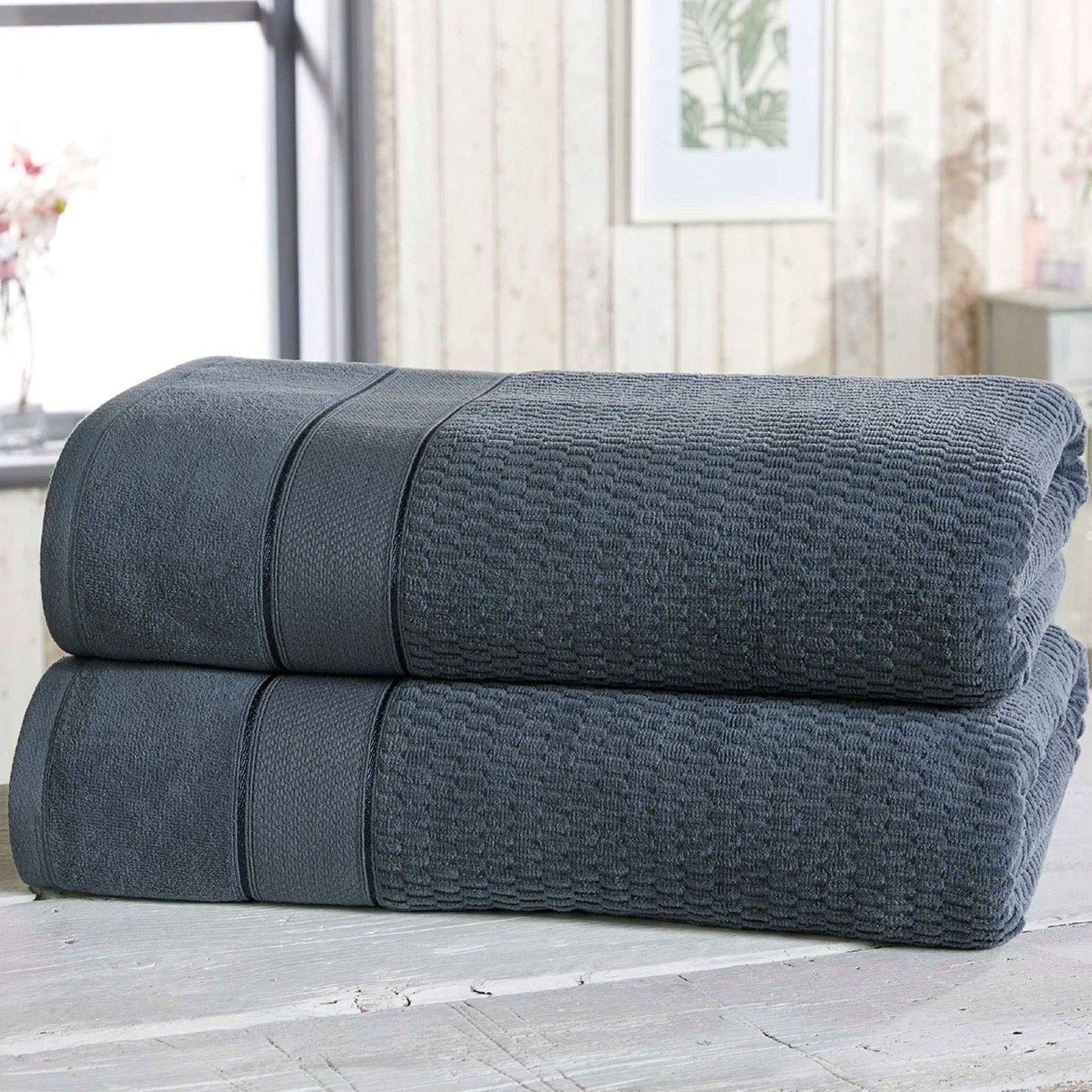 Royal Velvet Denim Bath Sheet Pair