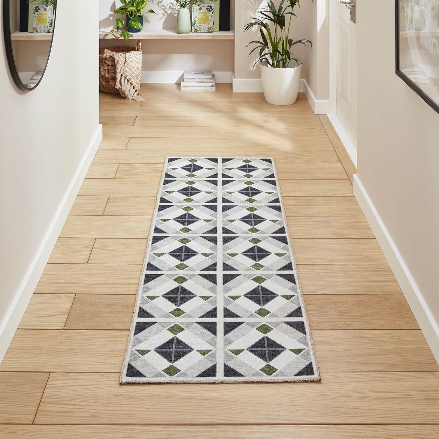 Victoria H1190 Grey/Green Washable Rug