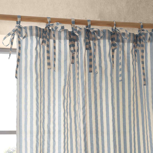 Zanzibar Yarn Dyed Stripe Blue Curtain Panel