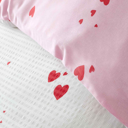 Seersucker Heart White / Red Duvet Cover Set