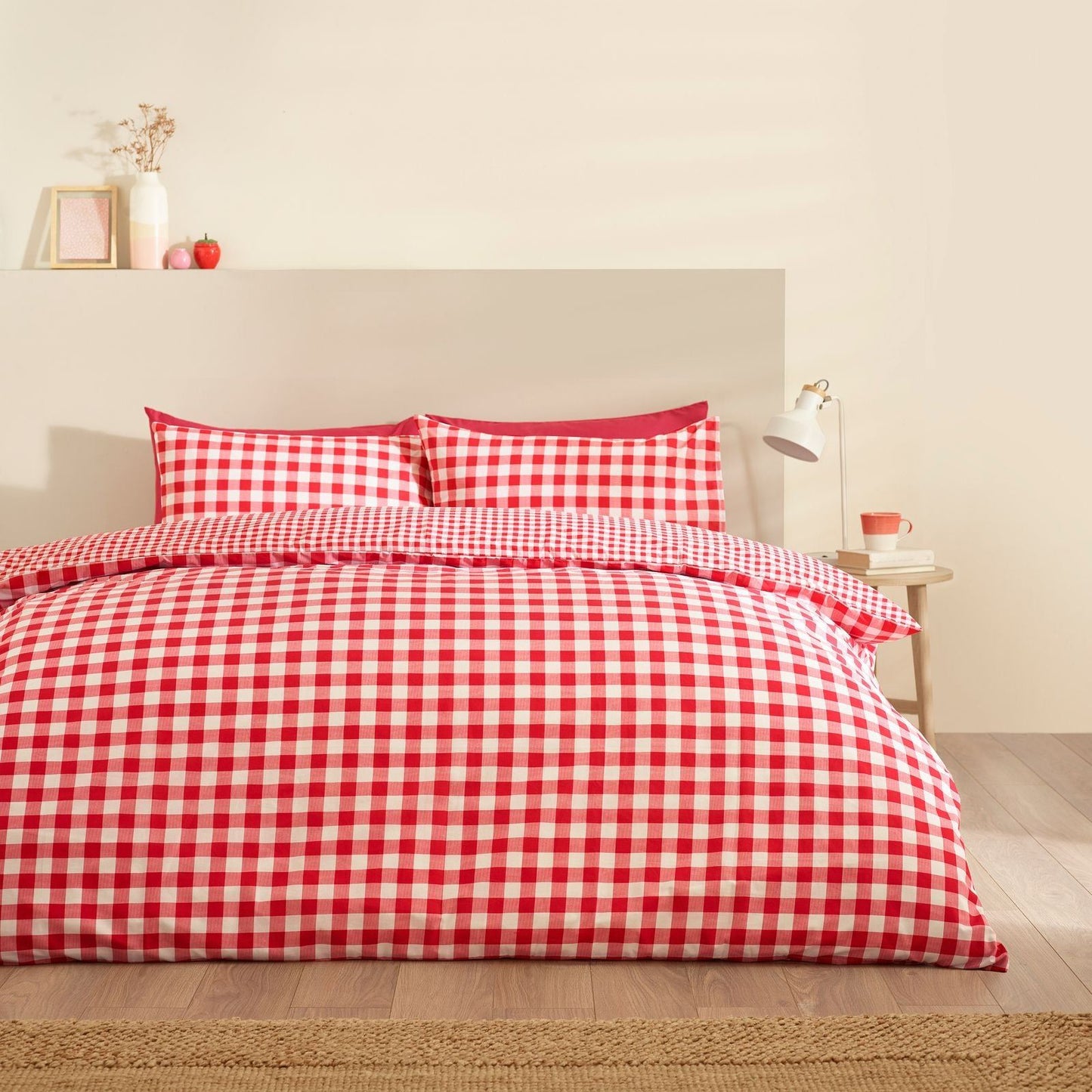 Catherine Lansfield Bamford Gingham Check Red Duvet Cover Set