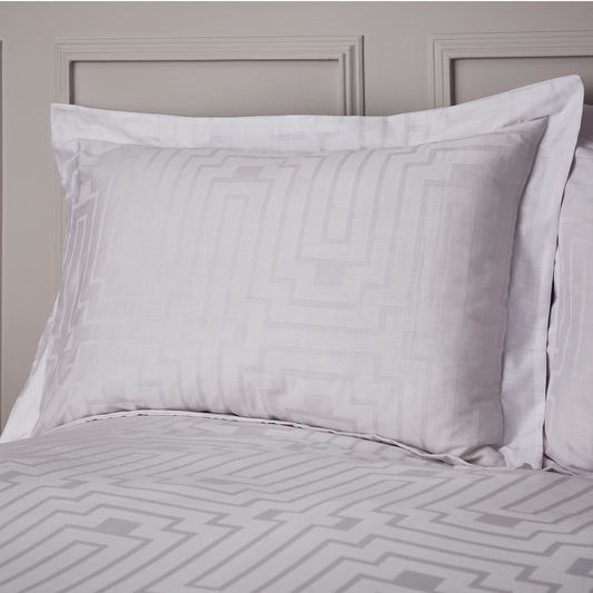 Fine Linens Sateen Geo 180TC White Oxford Pillowcase Pair