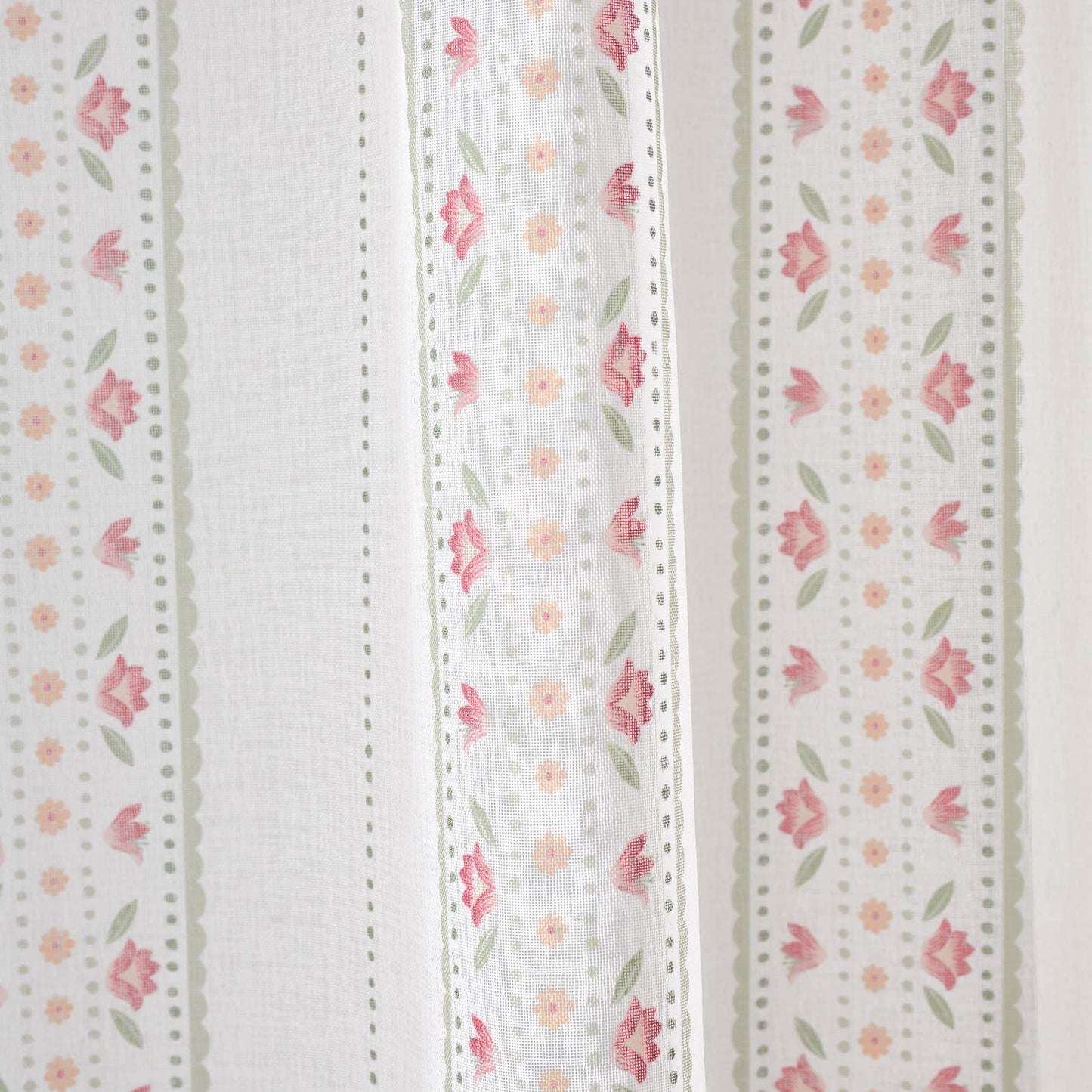 Floral Stripe Slot Top White Curtain Panel - Voile